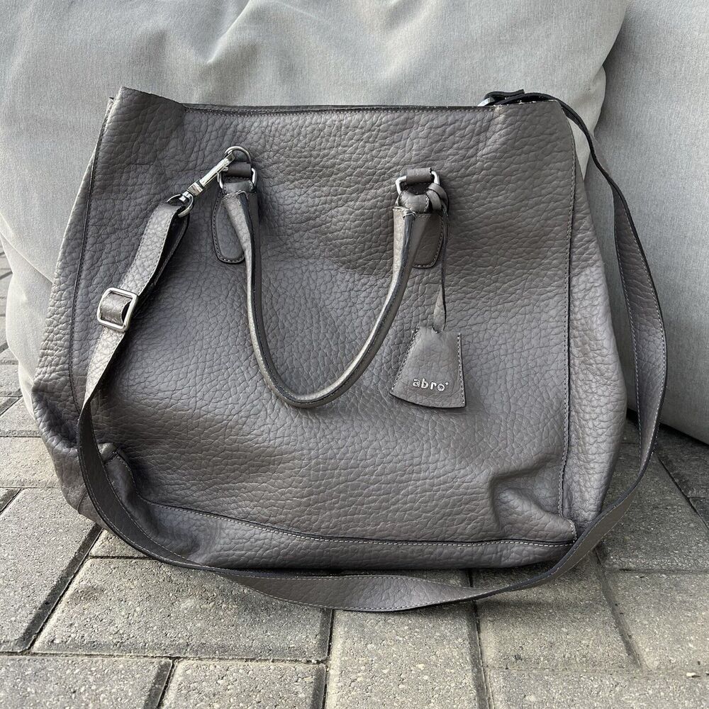 Leather Bag Abro Gray gently Preowned busy large‎ designer luxury FREE SHIPPING